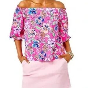 NWT Lilly Pulitzer Lessa Off Shoulder Top Blouse Shirt Last Bud Not Least LARGE